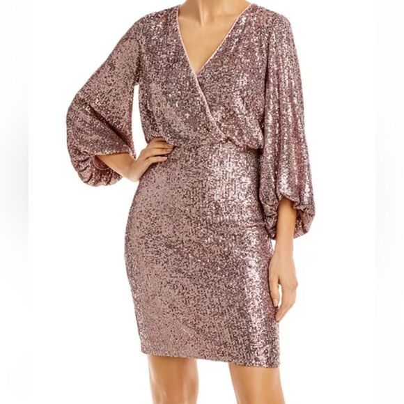 New Eliza J Long Sleeved Sequinned Dress Size 8 Color Rose Gold - Picture 1 of 13
